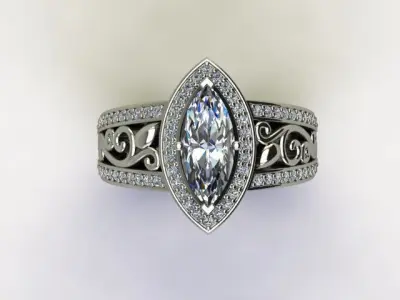 10128 engagement ring with marquise cut diamond 3D print model