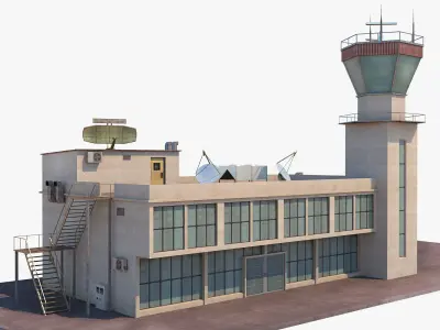 Airport Terminal - Control Tower  Low-poly 3D model