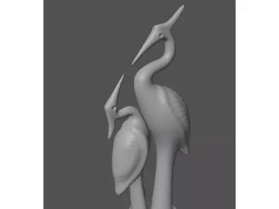 Elegant Heron Bird Statue Pair - Home Decor 3D Print Model 3D print model