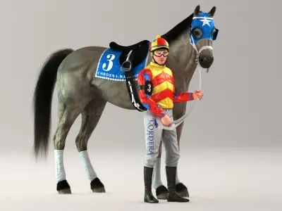 Racehorse and Jockey HQ 002 3D model