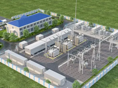 Modern high-voltage substation energy storage station 3D model