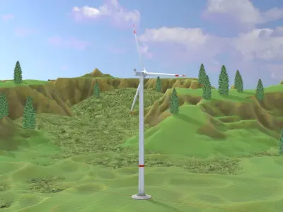 Wind turbine V1 H-175 RD 172 m Animation and Foundation Low-poly 3D model