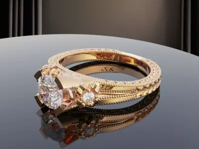 Vintage looking Victorian style ring featuring  5 5mm central  3D print model