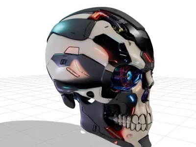 Futuristic Cyborg Skull Head R1 Low-poly 3D model