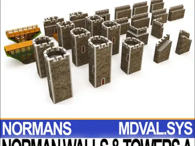 Medieval Norman Walls And Towers Blocks A  3D model