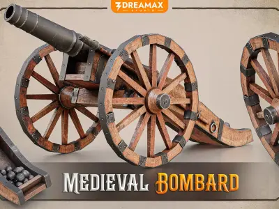 Medieval Bombard Cannon- Siege Weapons Low-poly 3D model