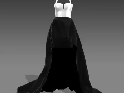 DRESS BLACK AND WHITE COLOR BLOCK LOOK ASYMETRIC 3D model