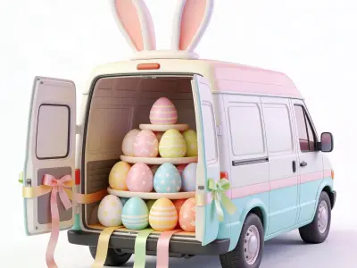 3D EASTER THEMED CARGO WITH BUNNY EARS AND DECORATIVE EGGS V01 Low-poly 3D model