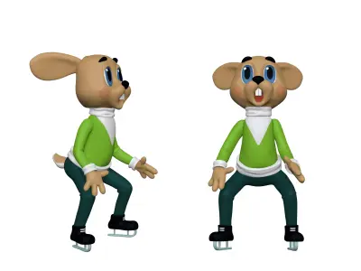 001308 rabit from nu pogodi in shock pose on the skates 3D model