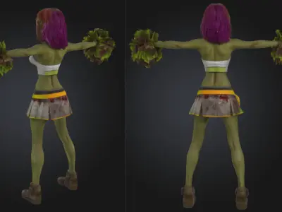 Stylized Zombie Cheerleader Girl Low-poly 3D model