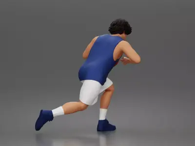 Basketball player drives forward dribbling ball wearing jersey 3D print model