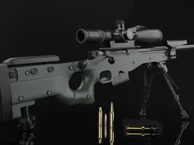 AWM Sniper Rifle game-ready 3D model Low-poly 3D model