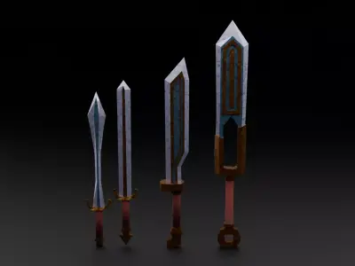 4 Stylized low-poly Ice Swords Game-ready Low-poly 3D model