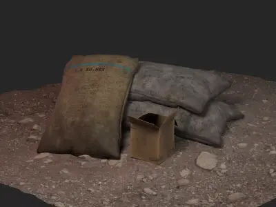 Low Poly Dirty Grain Sack and Cardboard Box Low-poly 3D model