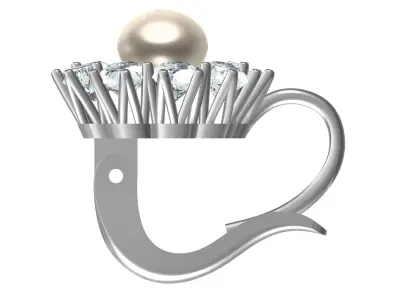 Antique Pearl and Diamond Cluster Hoop Earring 3D print model
