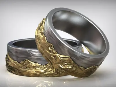 Sky Mountains Rock Nature Wedding Ring 3D print model