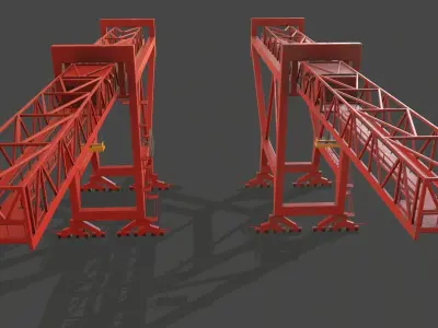 PBR Port Container Crane - Red Low-poly 3D model