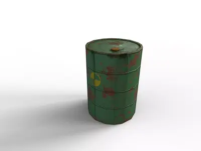 Green Postapocalyptic barrel Low-poly 3D model
