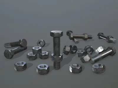 Bolts bolt and nut Low-poly 3D model 18