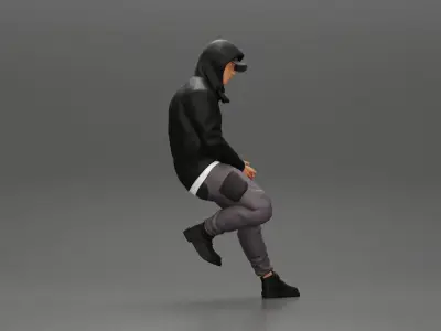 Man in a hooded sweatshirt and cap leaning on the car 3D print model