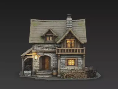 Medieval Blacksmith Shop  Game Ready House 3D model