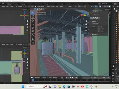Train Station or Subway Scene in Blender   Low-poly 3D model