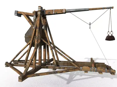 Trebuchet wooden crane Low-poly 3D model