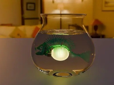 Fish bone light in goldfish bowl 3D model