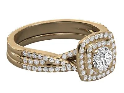 Round Cut Diamond Double Halo Twisted Style Bridal Set Ring 3D print model
