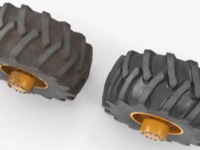 Heavy Machine Tire Wheel Set Clean and Dirt 3D model