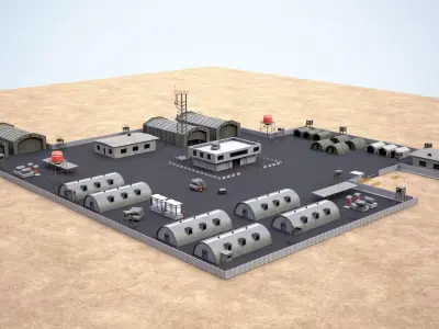 Military base  Low-poly 3D model