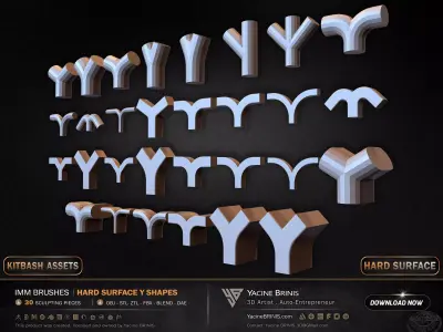 30 Hard Surface IMM Y Shapes Low-poly 3D model