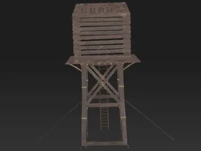 Wooden Medieval Watchtower-Plus Probs And Texture-Game Ready Low-poly 3D model