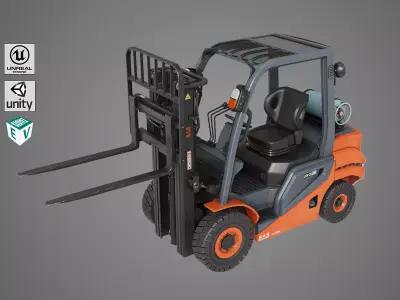 Forklift Truck 02 Orange All PBR Unity UE Textures Low-poly 3D model