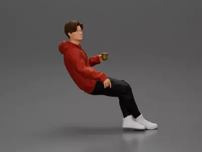 Casually sitting holding a cup enjoying a peaceful moment 3D print model