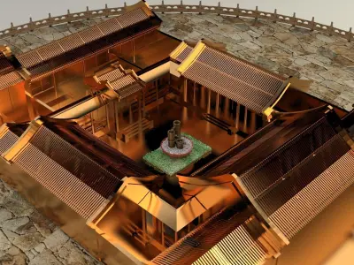Chinese ancient courtyard  house 3D model purchase