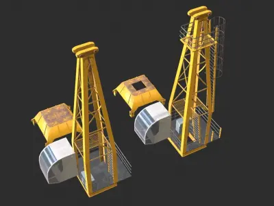 Tower Crane Modular - Yellow Low-poly 3D model
