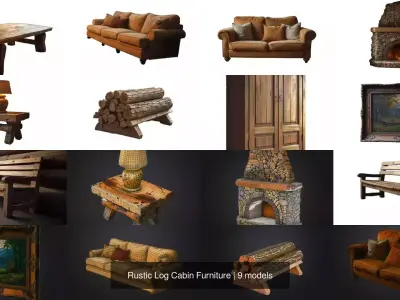 Rustic Log Cabin Furniture 3D Model Pack