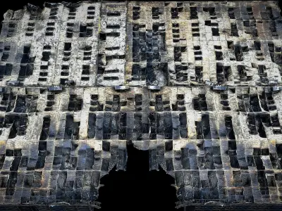 destroyed factory hall burned roof  photogrammetry Low-poly 3D model
