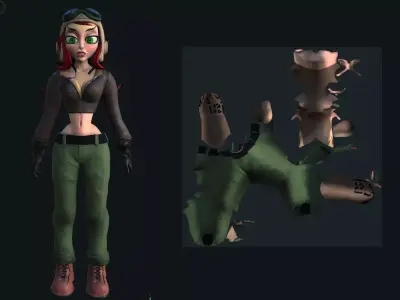 WWII Stylised female pilot Low-poly 3D model