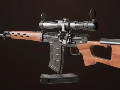 Sniper Rifle 01 Wood Rig All PBR Unity Ue Textures Low-poly 3D model