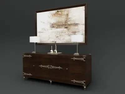 Console dresser with two lamps and painting Free 3D model