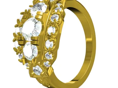 Antique Three Stone Art Deco Wedding Ring 3D print model