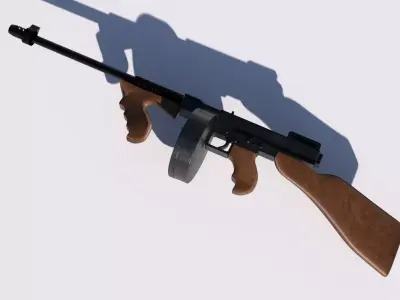 low poly thompson gun Low-poly 3D model