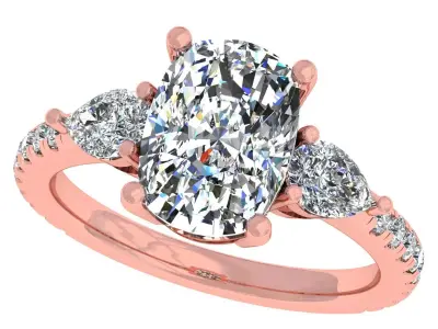 3Ct Cushion 3 Stone Ring 3D print model purchase
