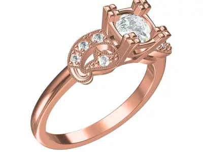 Antique Round Diamond Solitaire Vintage Ring 3D print model