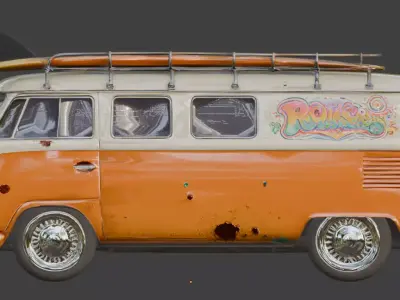 Vintage Surf Culture Microbus 3D Model Low-poly 3D model