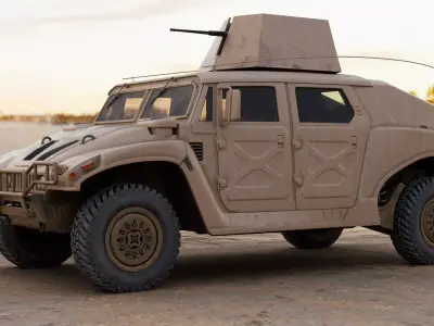 Military Vehicle Humvee Gunner Turret HMMWV Concept Coyote Color 3D model