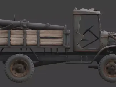 Heavy Artillery Transport Wreckage Low-poly 3D model by Choco-Bear