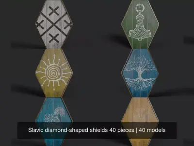 Slavic diamond-shaped shields 40 pieces 3D Model Pack